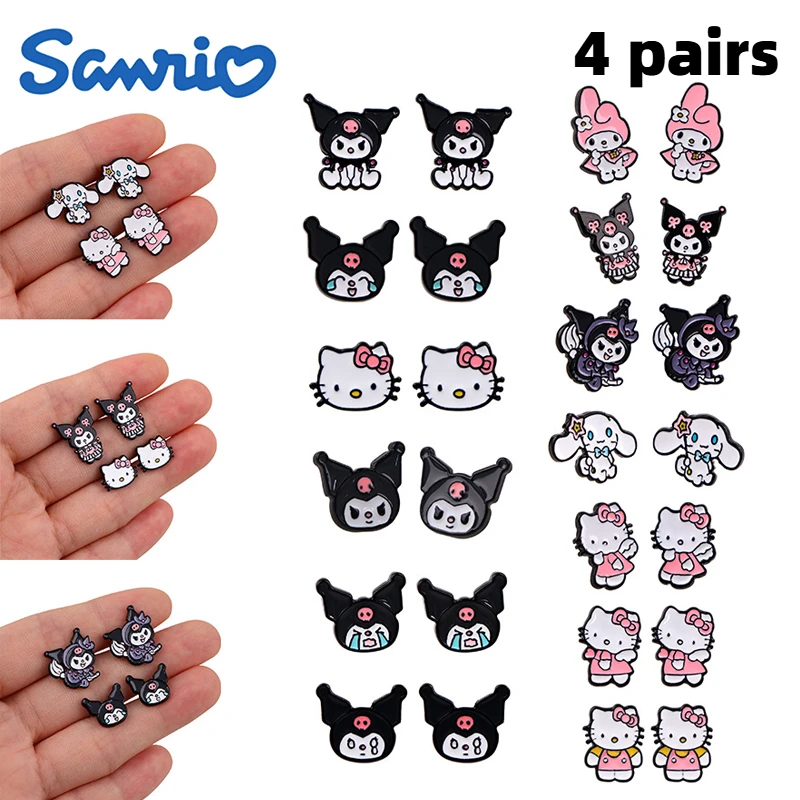 Cartoon Kuromi KT Cat Metal Earrings for Women Girl Stud Earring Trendy Stainless Steel Earrings Ear Piercing Jewelry Party Gift