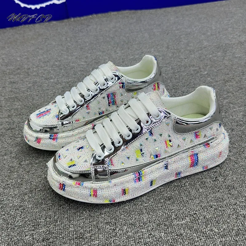 Sneakers Casual Mens Designer Bling Punk Board·shoes Fashion Microfiber Leather Breathable Height Increased Flat Platform Shoes