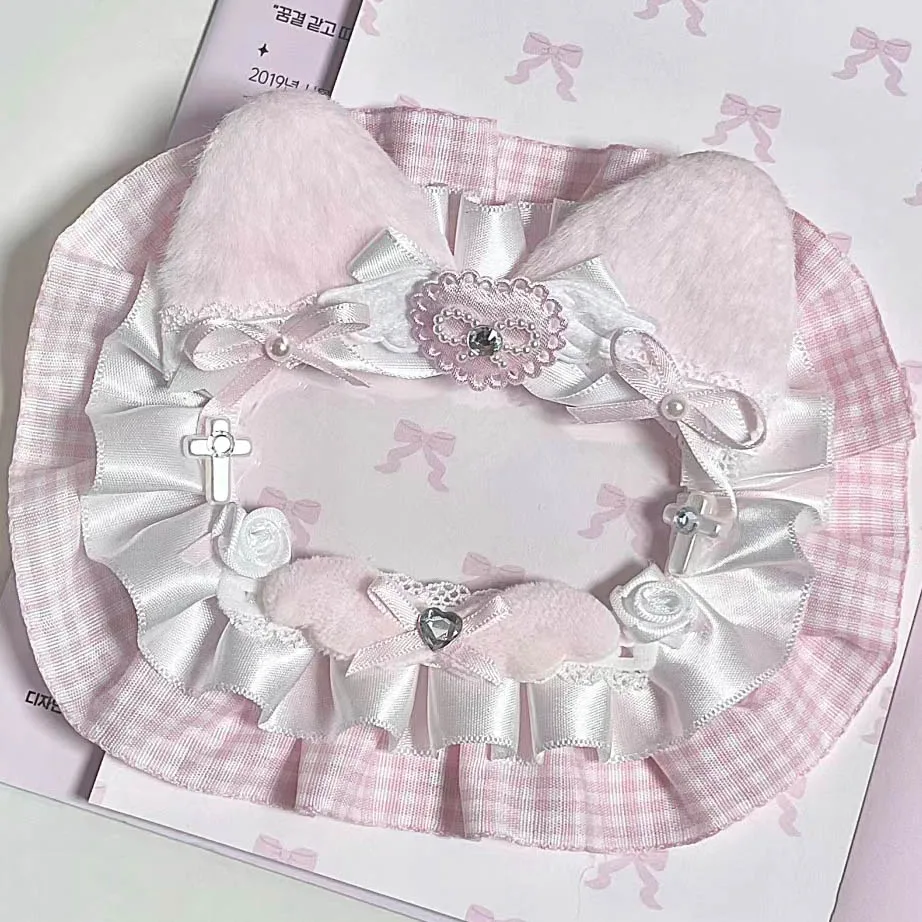 Imagem -03 - Holográfico Coletor Idol Mangas Kpop Foto Cartão Manga Diamante Rosa Orelhas de Pelúcia Suporte Decorativo Protetores Chaveiro