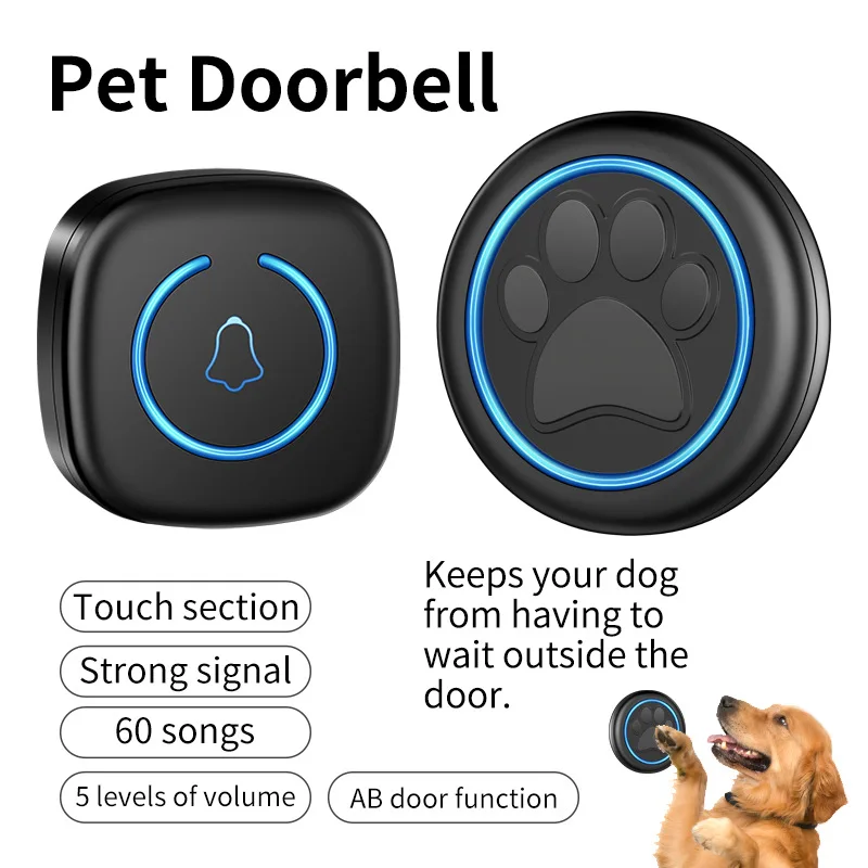 Touch Pet Doorbell 300M/984 ft Range 60 Songs Cat & Dog Training Pager LED Flash light Smart Wireless Doorbell Plug US EU