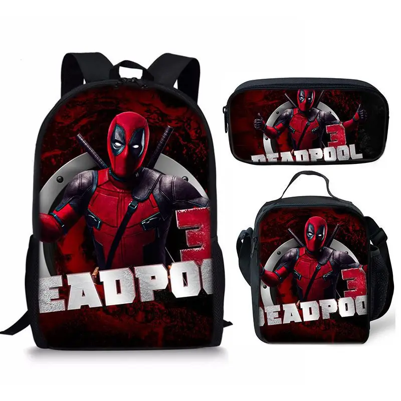 Deadpool & Wolverine Backpacks Pencil Case Lunch Bag Set Kids Marvels Action Figures School Bags Stationery Box Children Gift