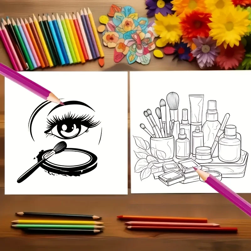 Glow Cosmetics Bold & Easy Coloring Book for Adult and Teen Makeup Theme Graffiti Painting Book for Friends Holiday Perfect Gift