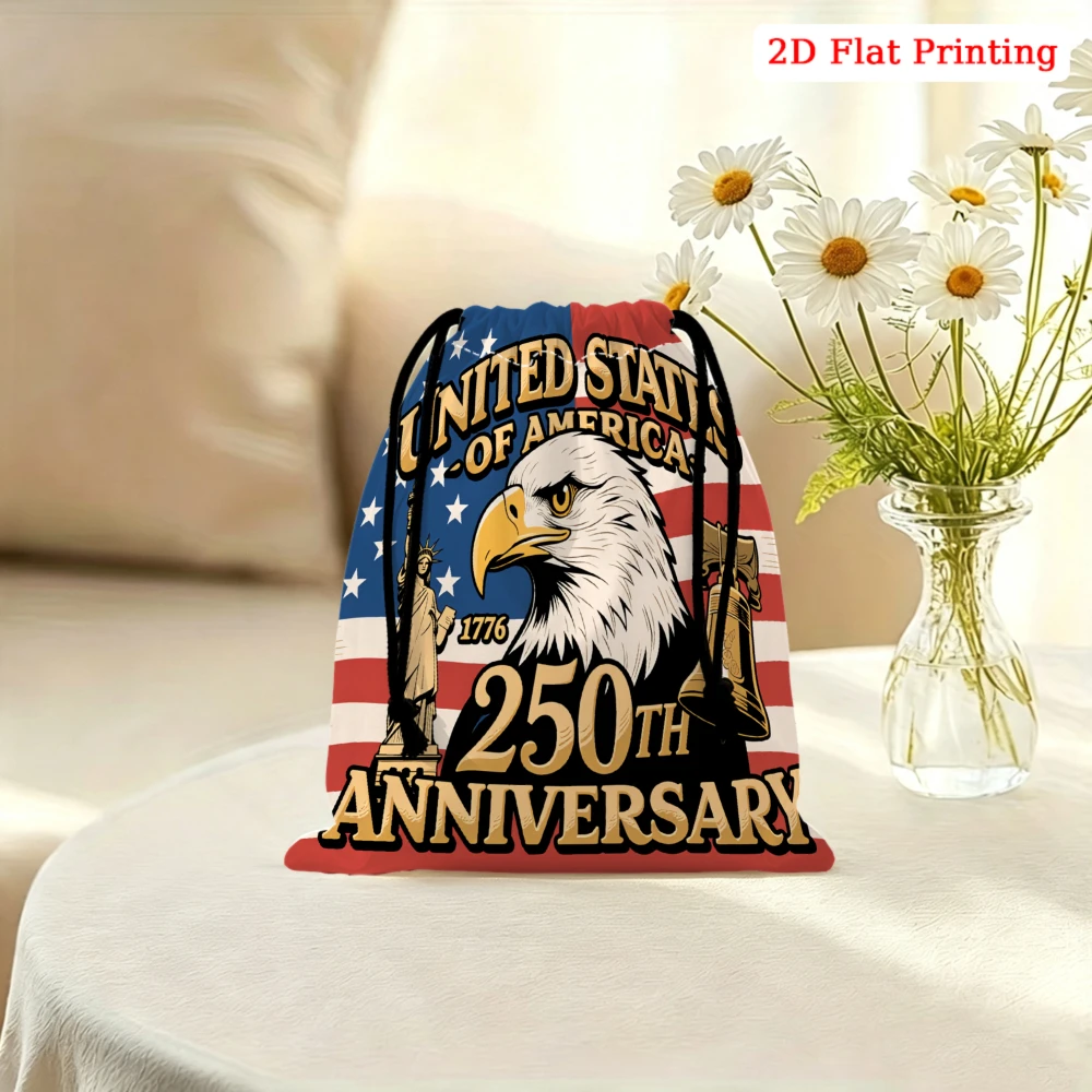 1Pc Patriotic Drawstring Bag Red White Blue United States 250Th Anniversary Eagle Print Storage Small Pouch Travel Cosmetic Orga