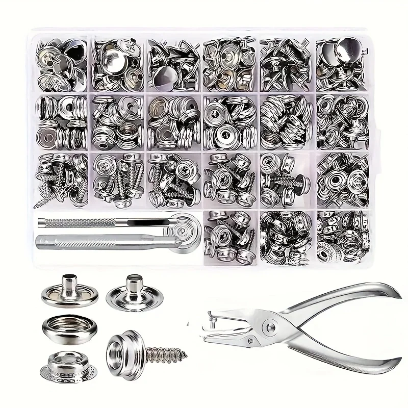 100/270-Pieces Stainless Steel Marine Grade Canvas and Upholstery Boat Cover Snap Button Fastener Kit with  Setting Tool