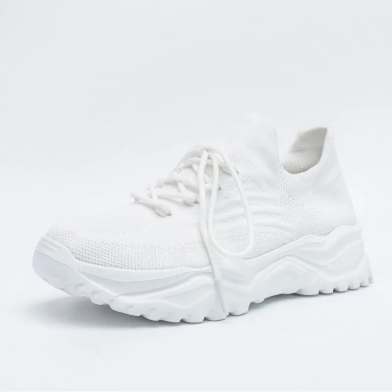 امرأة منصة أحذية رياضية تنفس أحذية رياضية موضة السيدات المدربين سلال فام الانزلاق على أحذية جورب المرأة عادية حجم 45