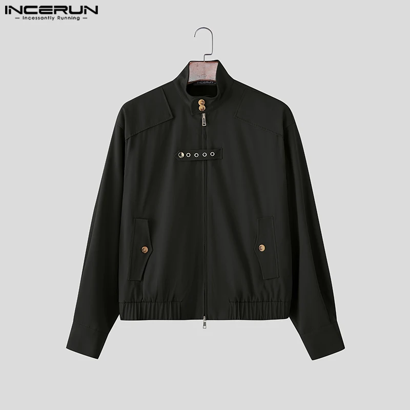 

INCERUN Men Jackets Solid Color Stand Collar Long Sleeve Zipper Male Crop Coats Streetwear Loose Fashion Casual Thin Jackets Men