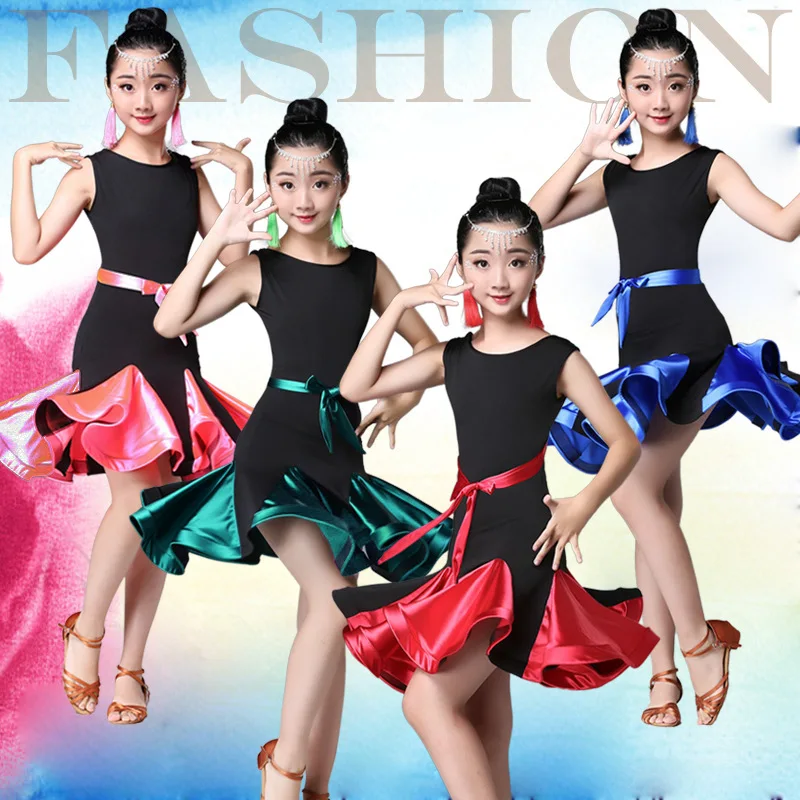 New Girl short Sleeves Standard Latin Dance Dress Children Ballroom Dance Dresses Kids Salsa Rumba Cha Cha Samba Tango Dress