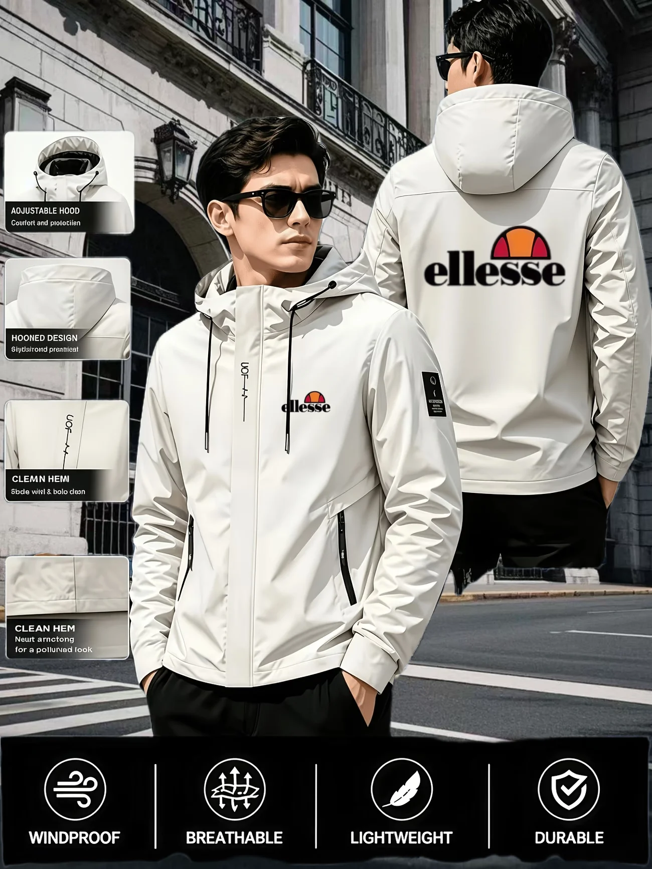 2026 new sports brand hooded waterproof jacket for spring autumn outdoor training lightweight zipper men's printed casual jacket