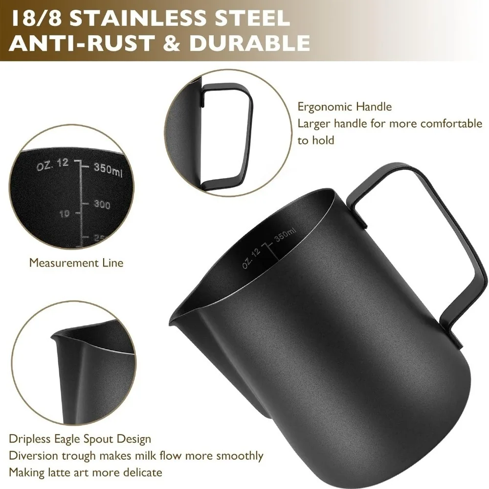 Stainless Steel Milk Frothing Pitcher 350ml Espresso Steaming Pitcher for Espresso Machines Cappuccino Latte Art