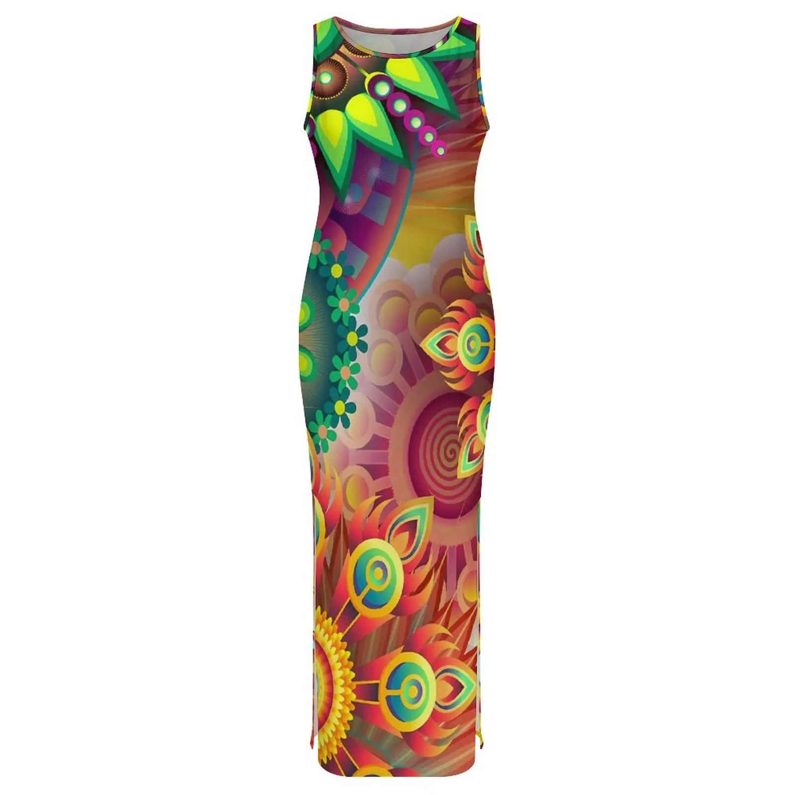 Abito aderente da donna Abiti lunghi moderni Flower Power Abito estivo grafico streetwear senza maniche con stampa floreale vintage di grandi dimensioni