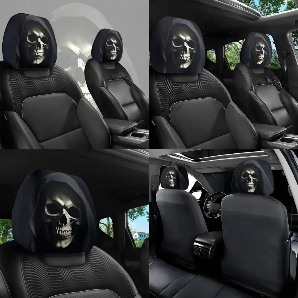 Car Headrest Covers With Wacky Faces Funny Theme Comfortable Washable Fabric  