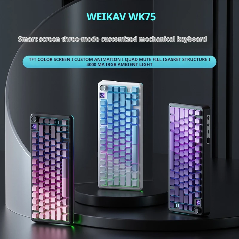 New Weikav Wk75 Wireless Bluetooth Three Mode Customized Mechanical Keyboard Gasket Structure Side Carved E-Sports Keyboard Gift