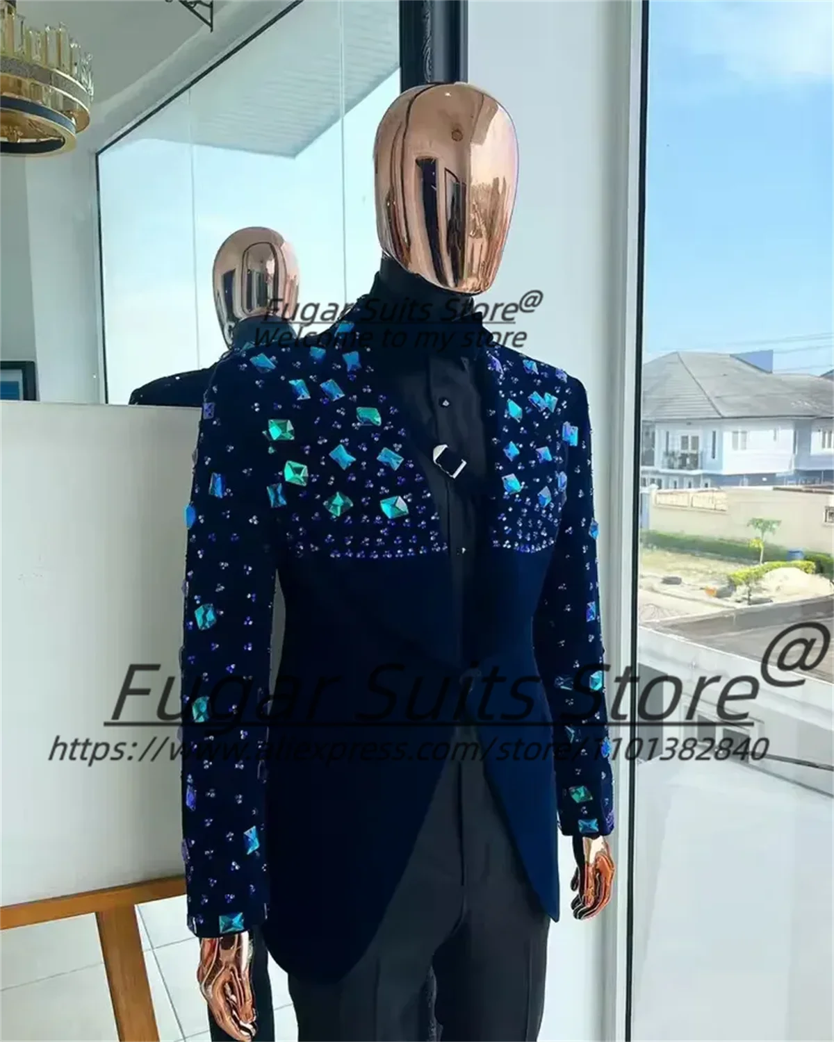 Customized Sparkle Men Suits Customized Crystal Shawl Lapel One-Button Groom Wedding Tuxedos 2 Pcs Sets Male Blazers Ropa Hombre