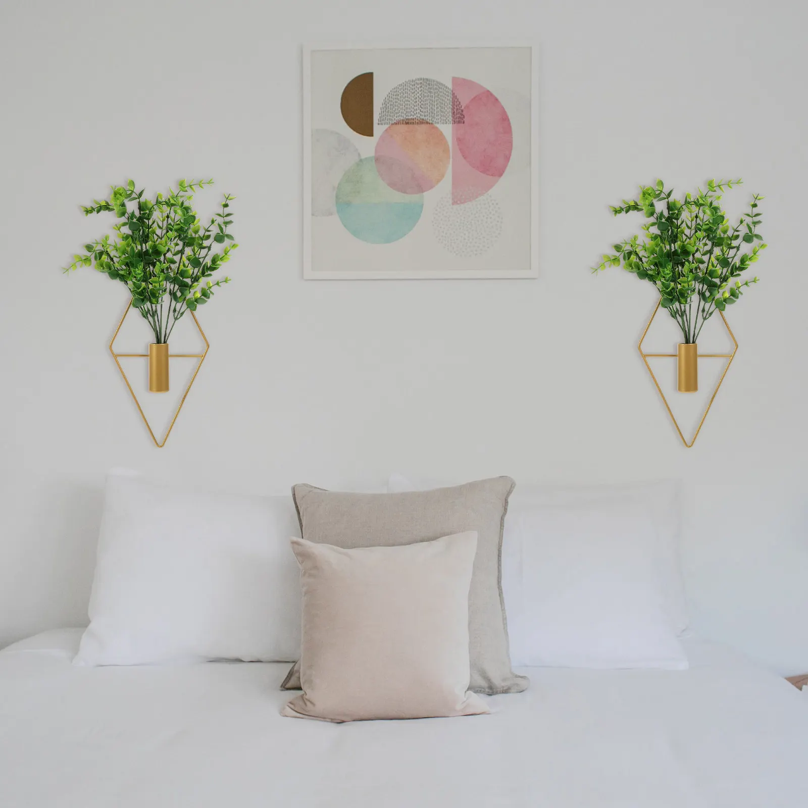 2Sets Diamond Geometry Wall Hanging Metal Flower Vase Set Space Saving Indoor Outdoor Wall Planter for Dry Flowers Real Plants