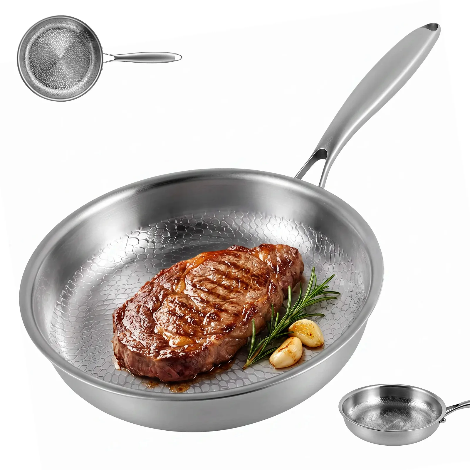24/26/28CM Edelstahl-Bratpfanne Antihaftbeschichtete Pfanne mit Schraubenschlüssel Einfach zu Montieren Steakpfanne für Elektro-/Gasherd