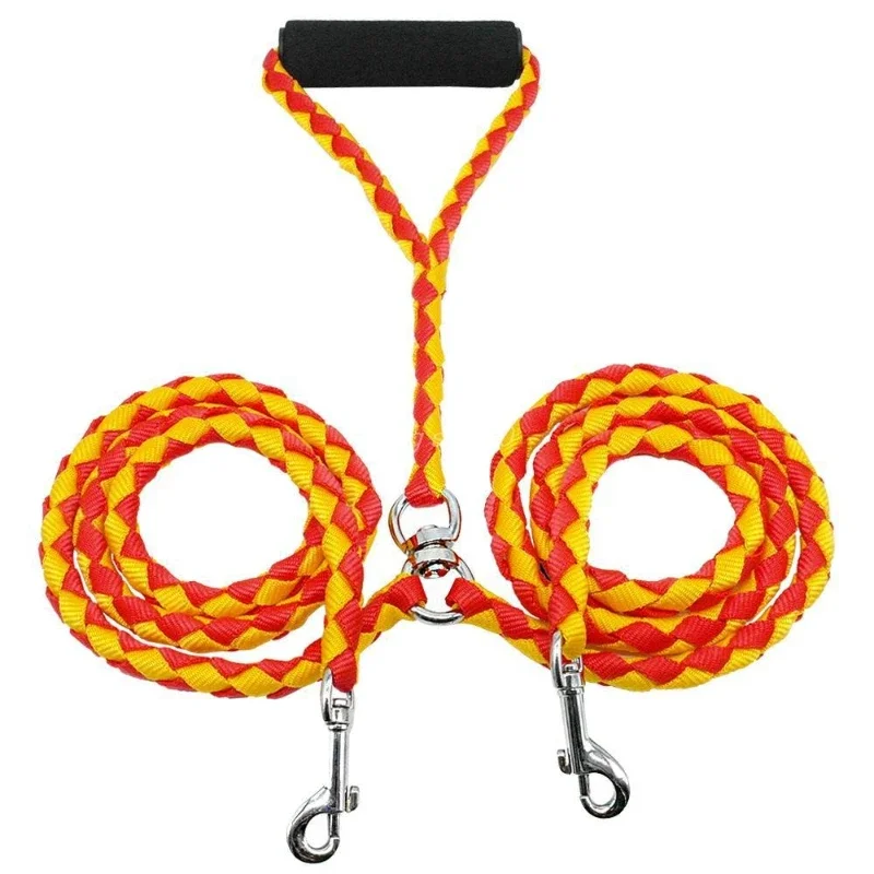 Dual Dog Leash 2 in 1 Double Head Pet Leash with Braided PP Rope Tangle-Free Adjustable Dog Walking Rope for Two Dogs