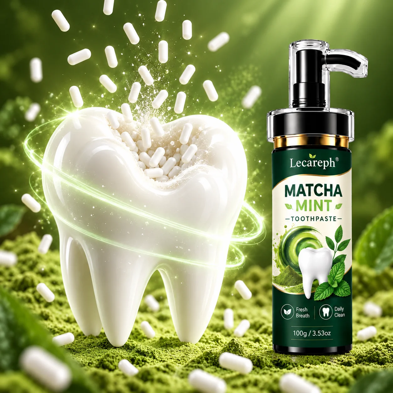 Matcha Mint Toothpaste 20% Hydroxyapatite Remineralization Niacinamide Whitens Teeth  Deep Clean Brighten Teeth Fluoride-Free