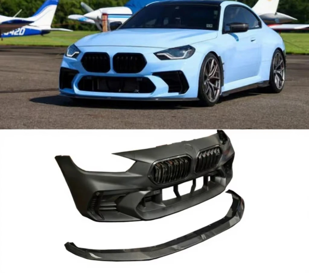 高品質PP素材ADスタイルフロントバンパー、ドライカーボンファイバーフロントリップグリル、フロントバンパーベント、M2 G87ボディキット用