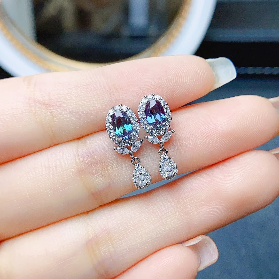 Alexandrite Earrings Color Change Stone 925 Silver Alexandrite Stud Earrings June birthstone Sterling Silver Earrings for Women