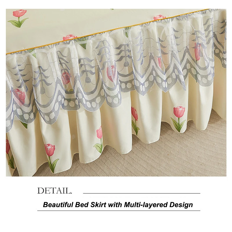 Fresh Flowers Lace Style Bed Spread Home Bedding Comfortable Bed Sheets and Pillowcases for Queen King Size Bed