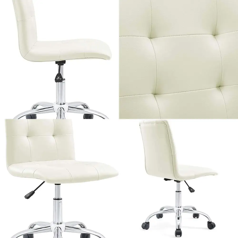 

Prim Ribbed Armless Mid Back Swivel Conference Office Chair In White