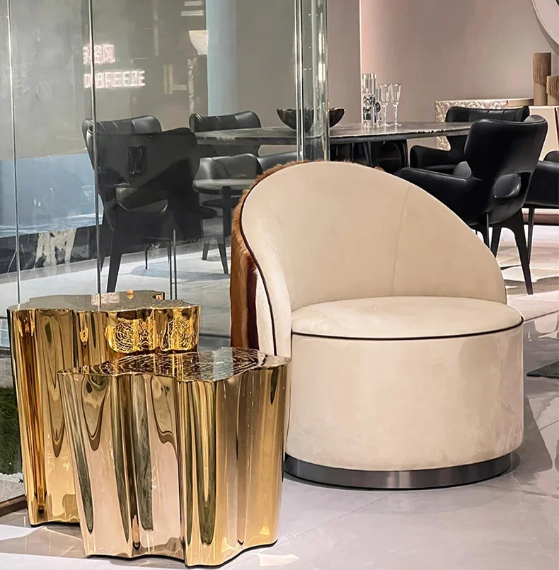 

Italian light luxury rotating sofa chair villa living room antelope wool negotiation chair high-end leather
