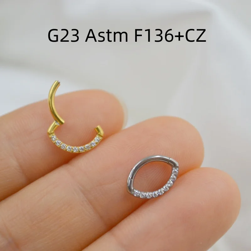 

10pcs G23 ASTM F136 Titanium F136 CZ Nose Hoop Septum Clicker Ring Earring Lip Ear Tragus Helix Cartilage Body Piercing NEW