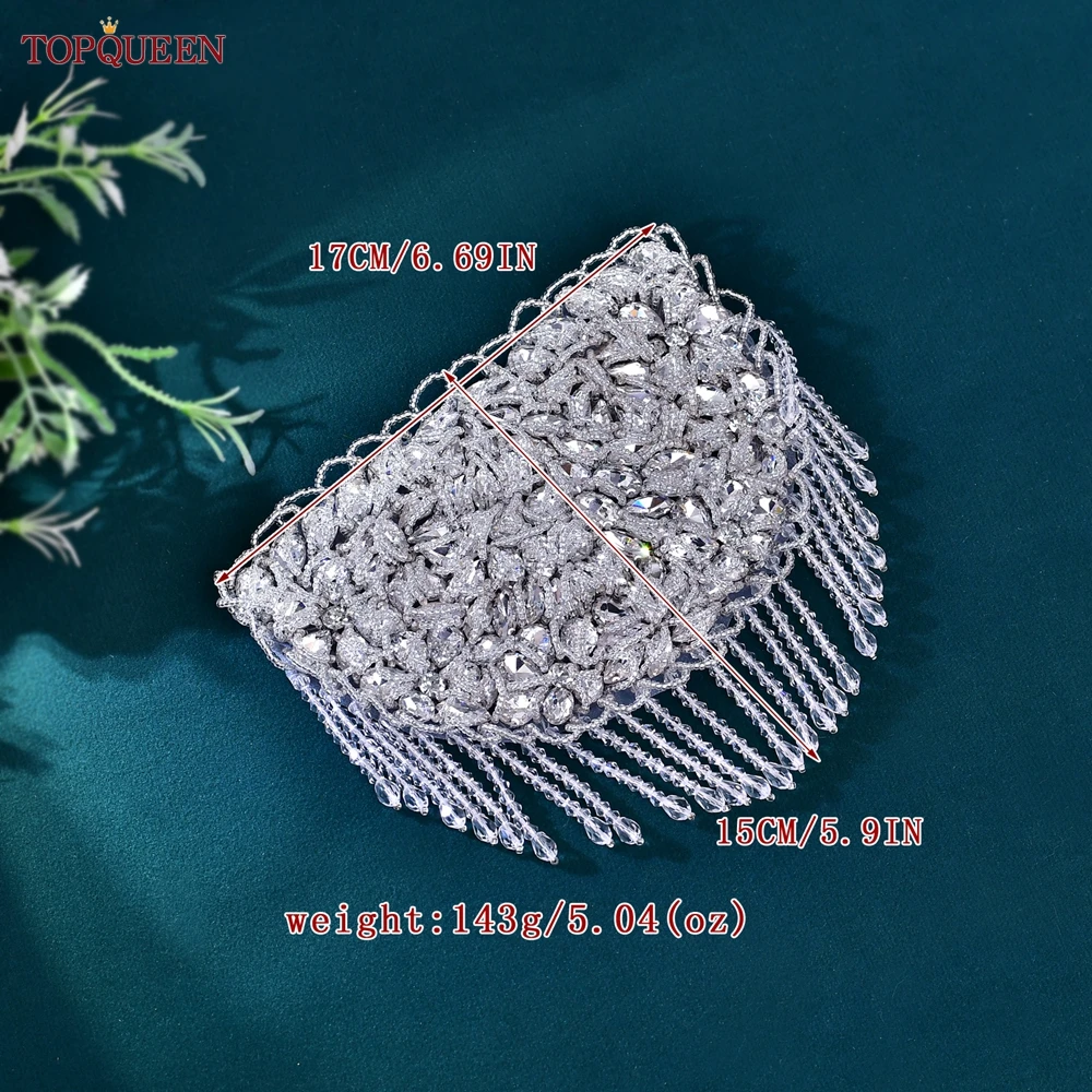 TOPQUEEN Elegant Handmade Shoulder Tassel Rhinestone Shoulder Patch Clothing Accessory Patch Iron-on or Sew-on SP62