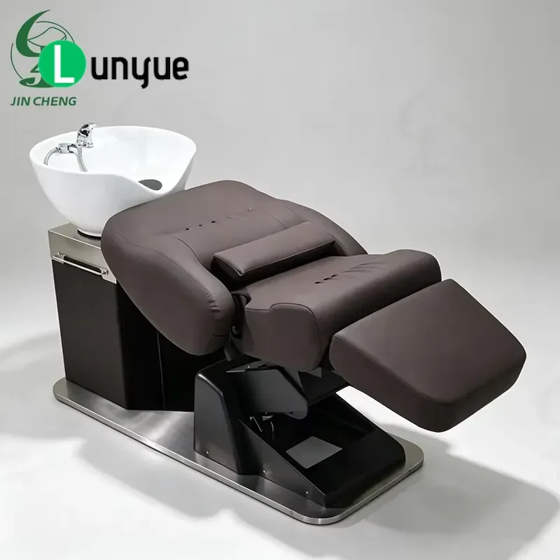 Modern Height Adjustable Ceramic Basin Shampoo Chair for Hotel and Workshop Use Durable Styling Station with Sink