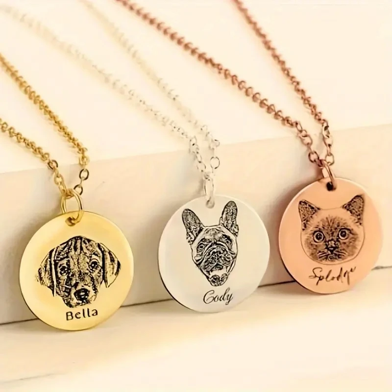

Personalized Pet Memorial Necklace Custom Engraved Photo Pendant Gift for Cat & Dog Lovers, Keepsake Necklace | Cute Pet Design