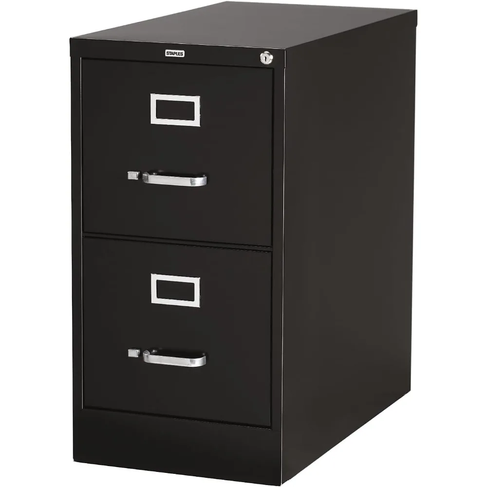 

2-Drawer Vertical File Cabinet, Letter Size Documents, Lockable, 26.5" D x 15" W x 28" H, Black