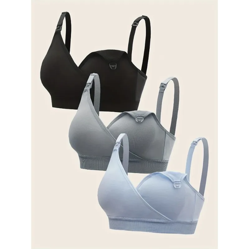 3 PCS Set Breathable Front Open Nursing Bra Maternity Underwear Pregnancy Bra Full Cup Wireless Comfortable Breastfeeding Bra