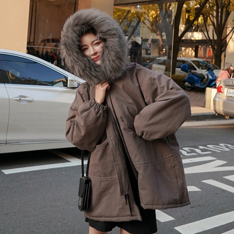 Parka de invierno de alta calidad para mujer, chaqueta de plumón holgada y gruesa, ropa cálida con capucha, abrigo de algodón con cuello de piel