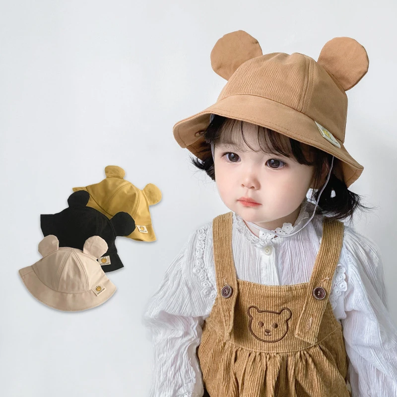 

Big Ears Bowl Hat Solid Color Kids Fisherman Cap Cotton Breathable Baby Sunshade Visors 1-5Year Boys Girls Children Bucket Hats