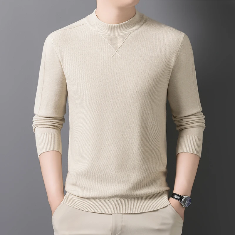 

Осень-зима 2025 г., новый высококачественный шерстяной свитер, мужской вязаный базовый свитер с полувысоким воротником, универсальный свитер