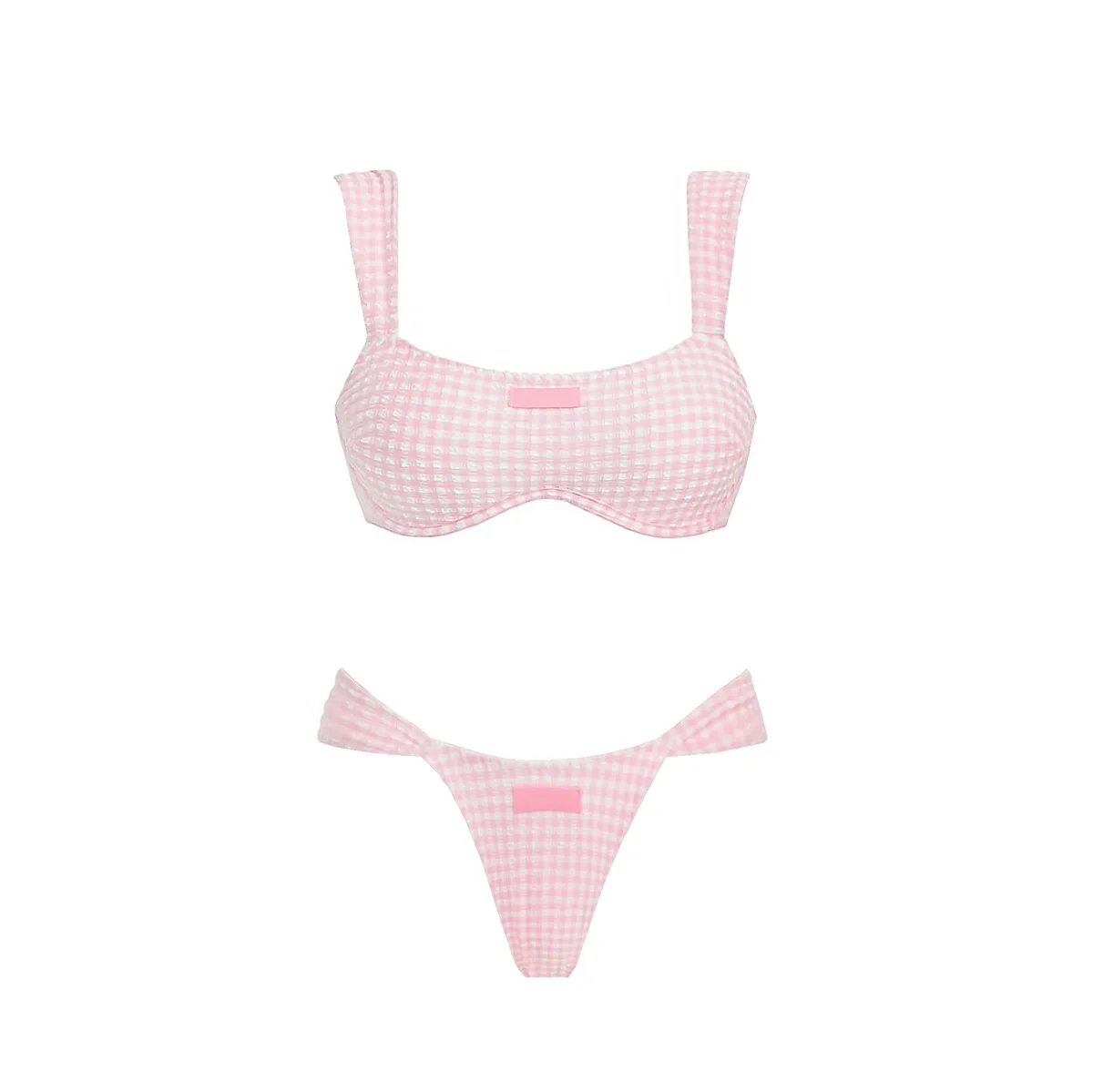 Push Up 3Pcs Sexy Bikini Set Women Swimsuit Pink Plaid Swimwear Brazilian Biquini Micro Bikinis Swim Suit Bathingsuit Beachwear