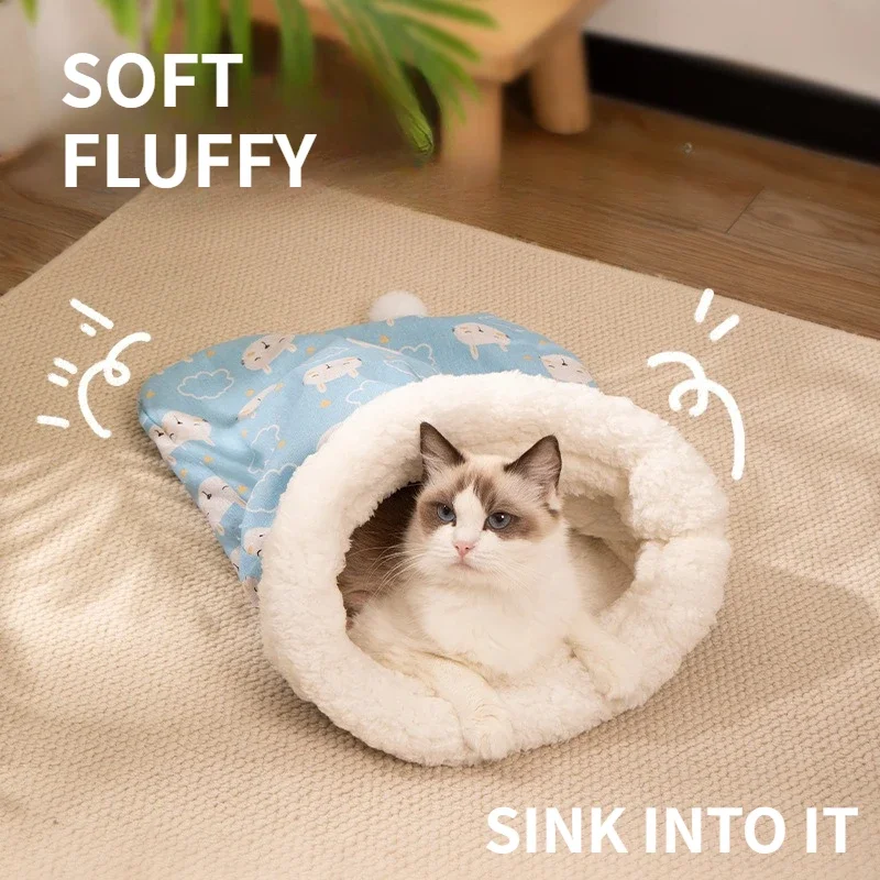 

Cat Sleeping Bag Soft Cuddly Fluffy Pocket Type Quilt Bed Puppy Feel Thickened Soft Comfortable Warm Nest Pet Cats Supplies