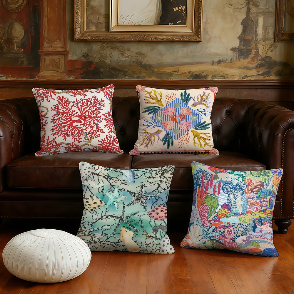 Fashion retro marine life sea star cushion cover Plush Fabric Soft Double Sided Print Sofa Cushion Cover Throw Pillow Covers
