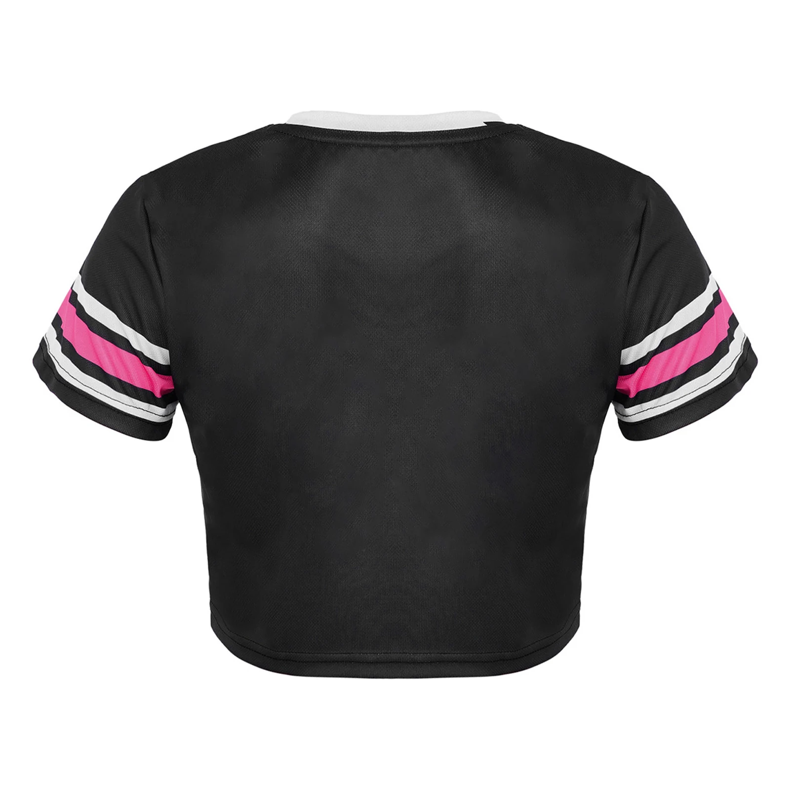 Women Basketball Sports Tops Number Print Contrast Color Crop Top Short Sleeve T-shirt for Baseball Workout Cheerleading Hip Hop