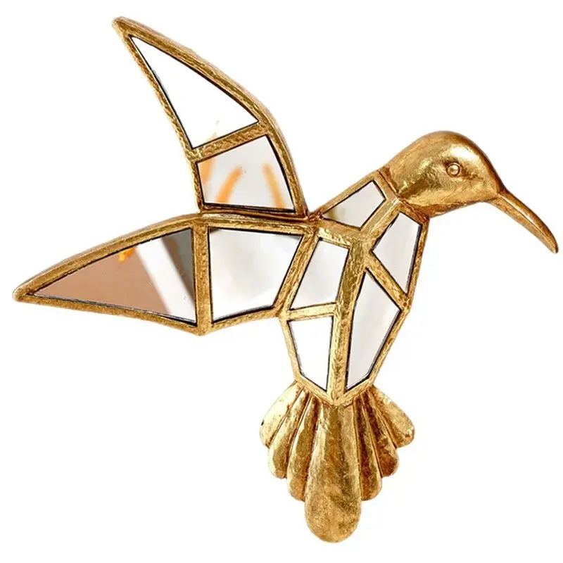 B97A-Resin Golden Hummingbird Mirror Wall Hanging