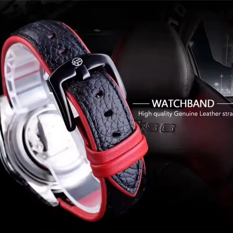 WINNER 002 ساعة ميكانيكية أوتوماتيكية للرجال فاخرة على طراز الموضة ضوء الليل تاريخ حزام من الجلد الأسود ساعة هدية مميزة للرجال