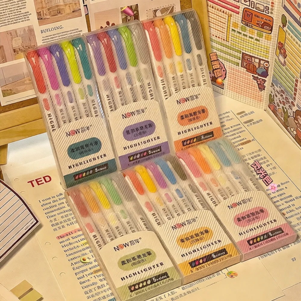 Aesthetic Stationery Highlighter Set Double Ended Colored Marker Pens For Journaling Art Drawing School Study Supplies