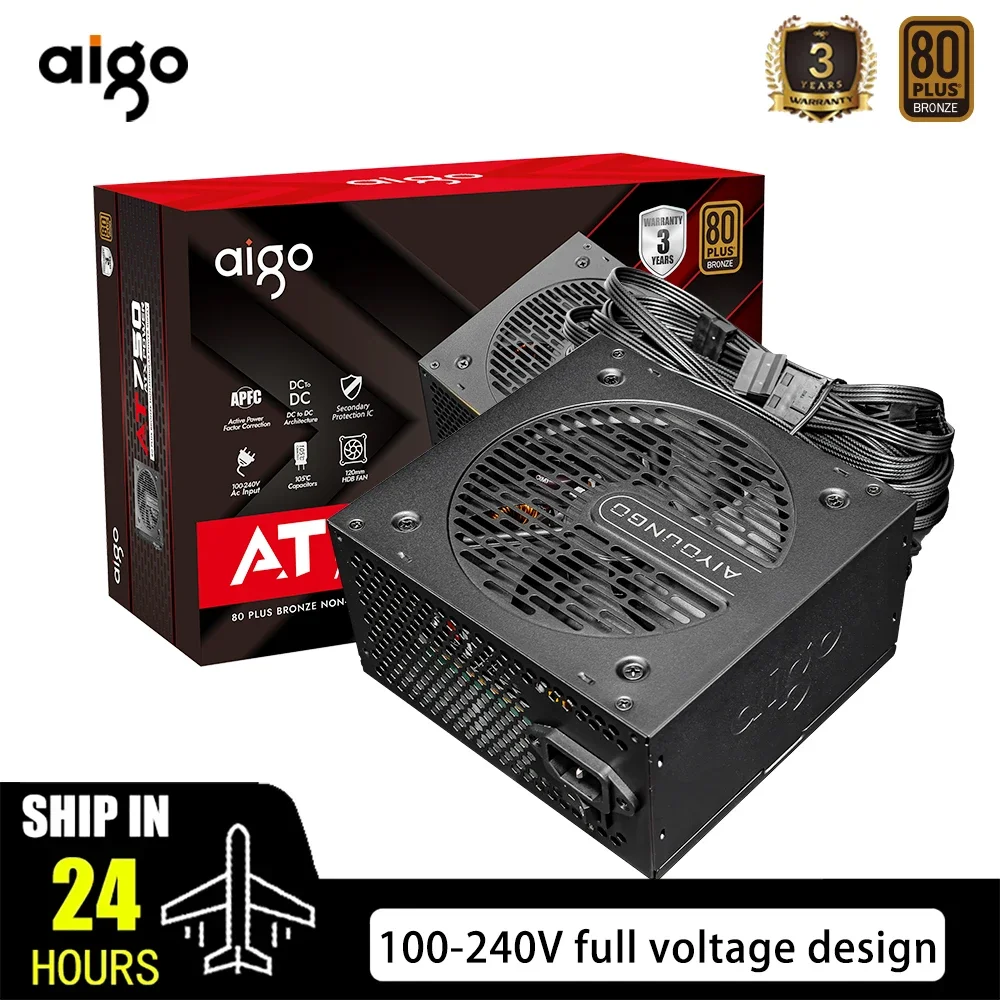 Aigo AT Power Supply  550W 650W 750W PC 120mm Fan 100-240V Full Voltage Design 80Plus ATX Desktop Diy Gamer Computer Fonte Psu