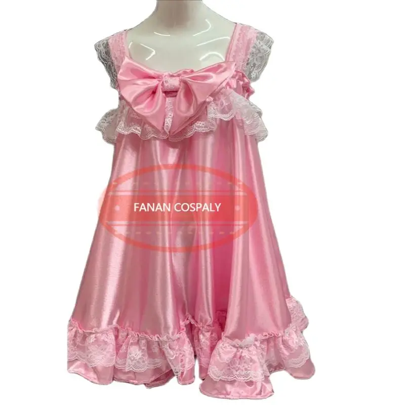 

Fashion Adult Giant Baby Sexy Pink Sling with Bow Tie Lace Edge Girl Sissy Dress Princess Dance Dress Custom Multi Color