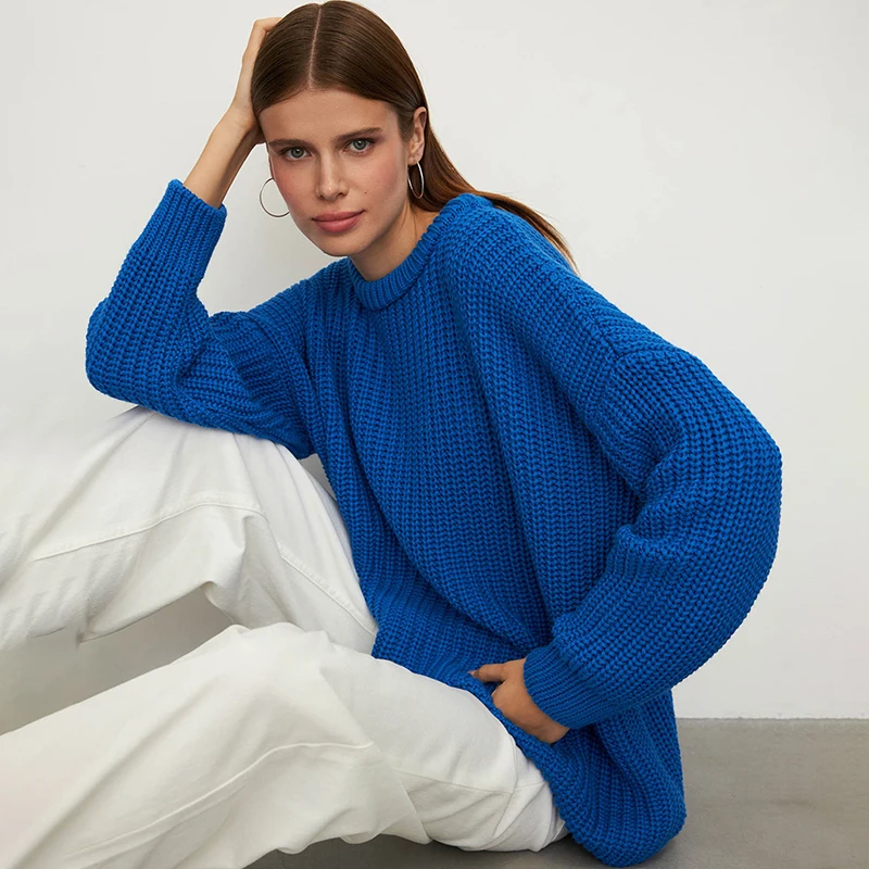 

Ticketsx однотонные свободные вязаные свитера, пуловеры, осень-зима, пуловеры с круглым вырезом, женские повседневные офисные женские пуловеры