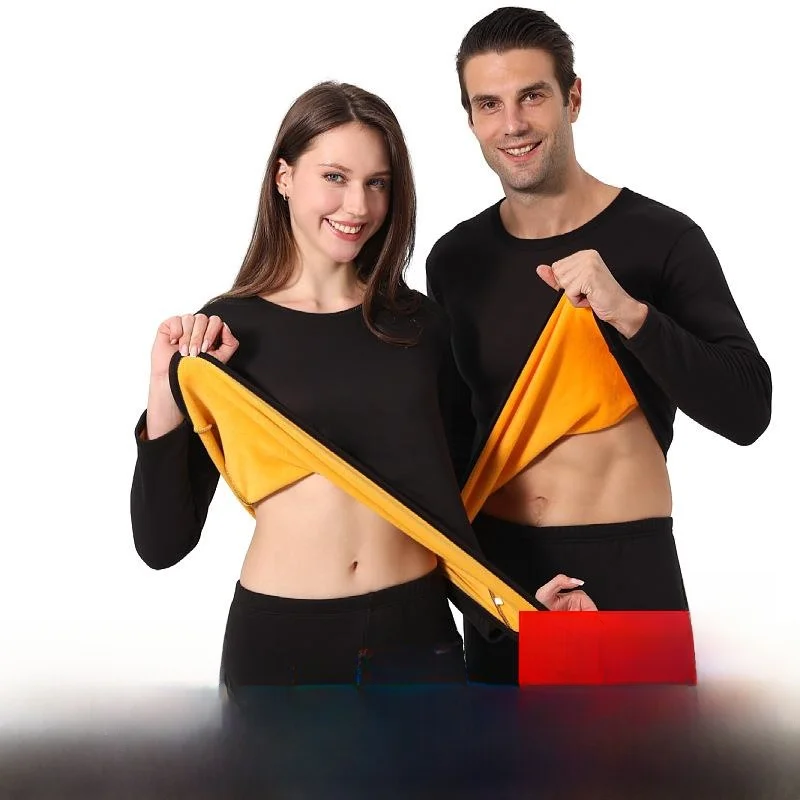 

Gold Velvet Warmth Set Thickened Flocking round Neck Men's Thermal Underwear Women's plus Size Couple's Innerwear Home Clothes
