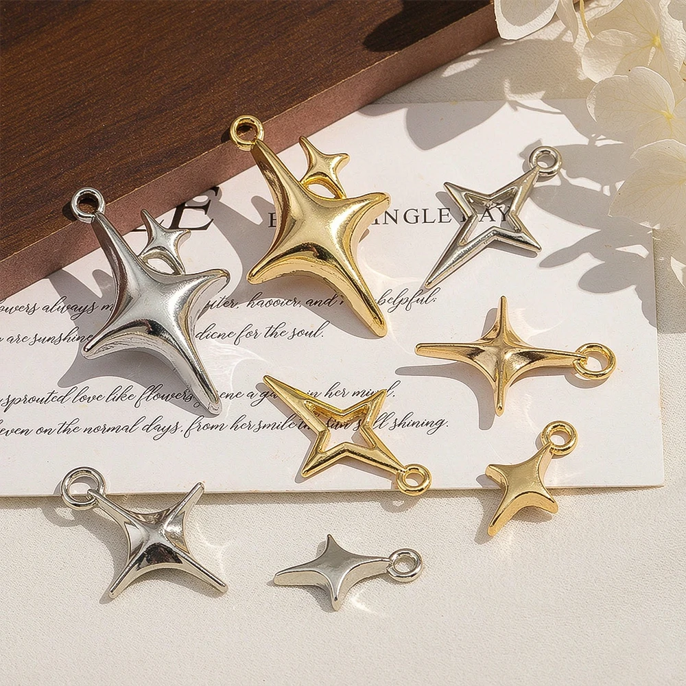 10個入り 多種類スターチャーム ロジウム/ゴールド CCB 四芒星ペンダント DIYネックレス ブレスレット ジュエリー製作用品 1