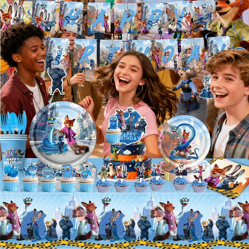 ชุดตกแต่งงานวันเกิดธีมซูโทเปีย 2 ผ้าปูโต๊ะ จาน แก้ว ลูกโป่ง ของขวัญสำหรับเด็ก ของชำร่วยงานเลี้ยง จูดี้ นิค