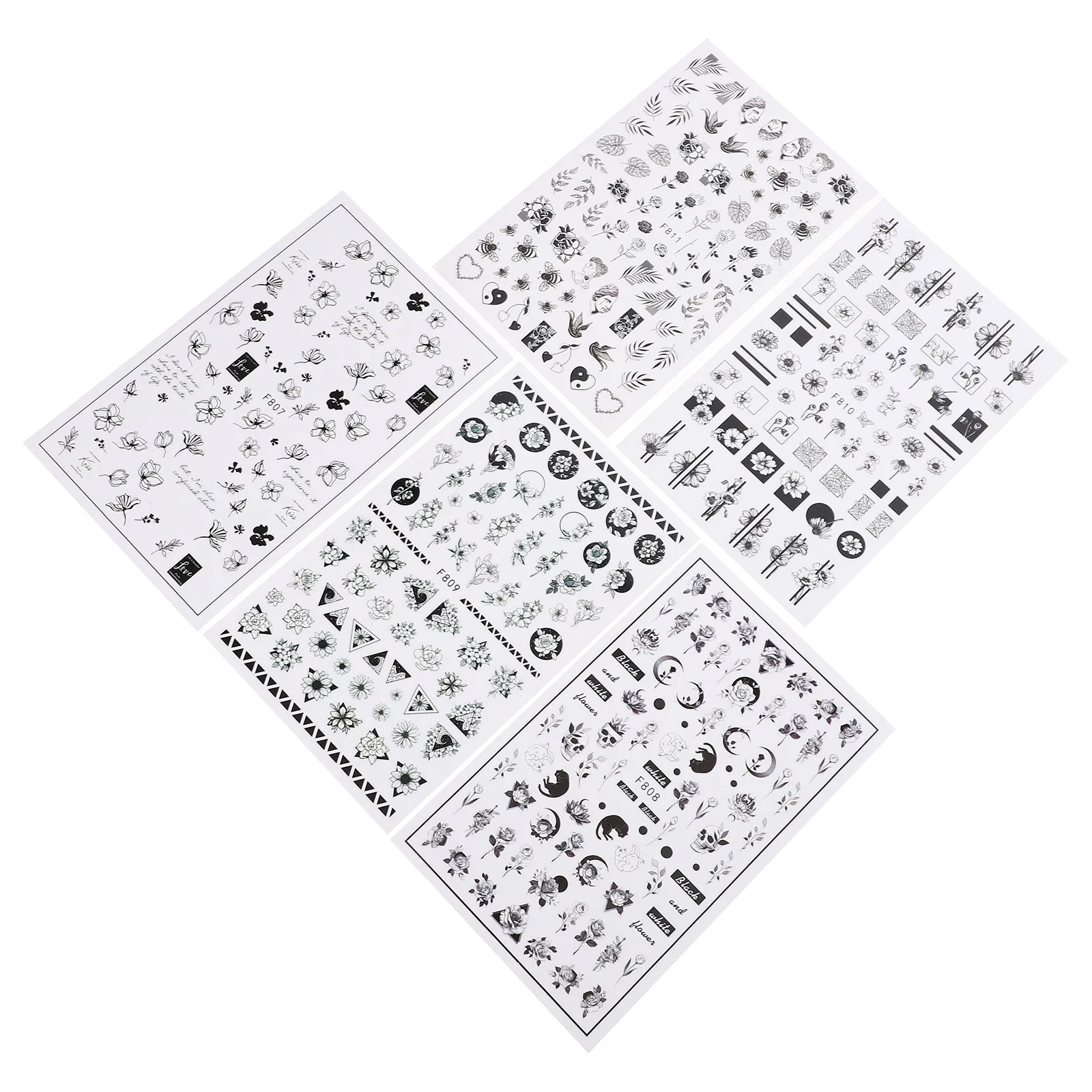 

Nail Art Stickers Black Face Heart F807 F808 F809 F810 F811 2 Sheets DIY Manicure Decor Safe Material