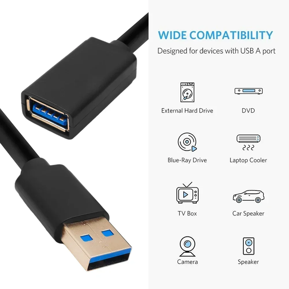 3/2/1.5/1/0.5M USB3.0 Transfer Extender Data Cables Fast Charging for Webcam Camera SmartTV Hard Drive USB 3.0 Extension Cord